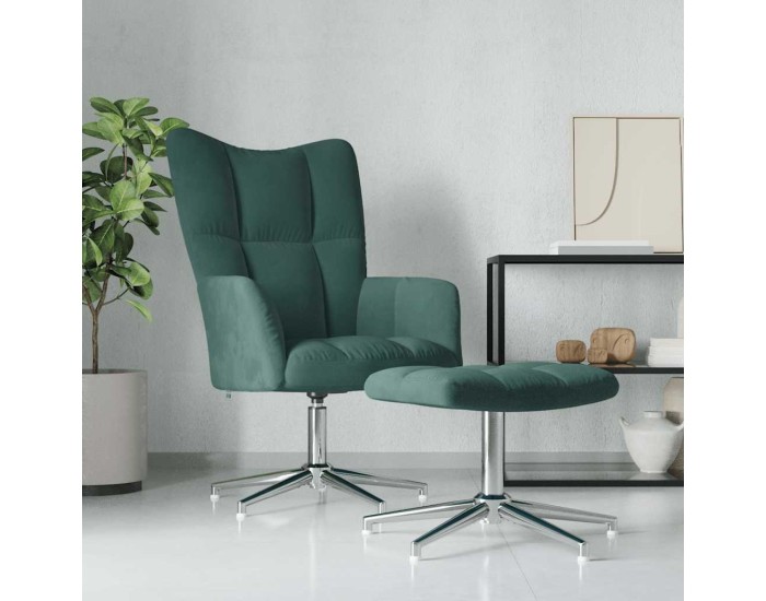 Sonata Scaun de relaxare cu taburet, verde închis, catifea