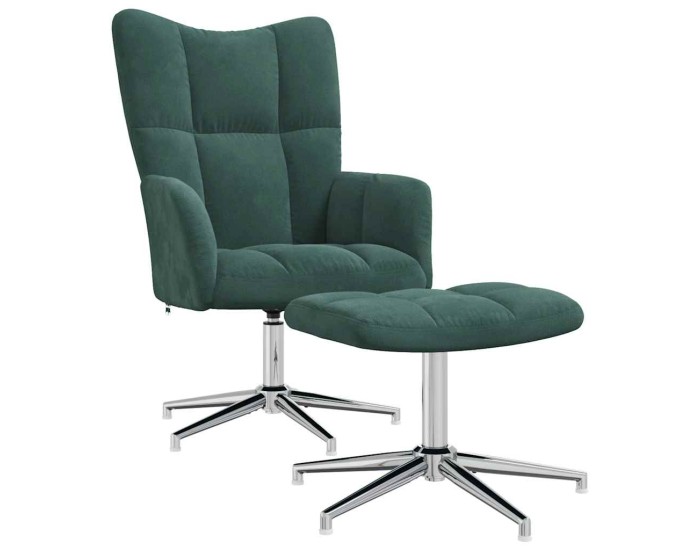 Sonata Scaun de relaxare cu taburet, verde închis, catifea