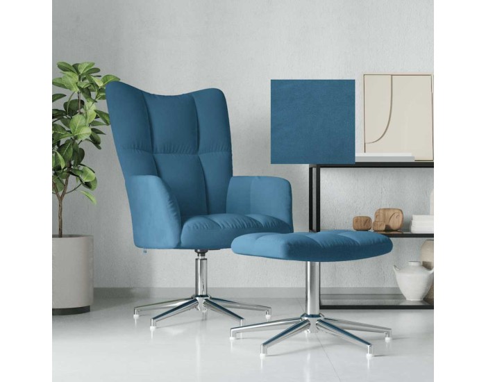 Sonata Scaun de relaxare cu taburet, albastru, catifea