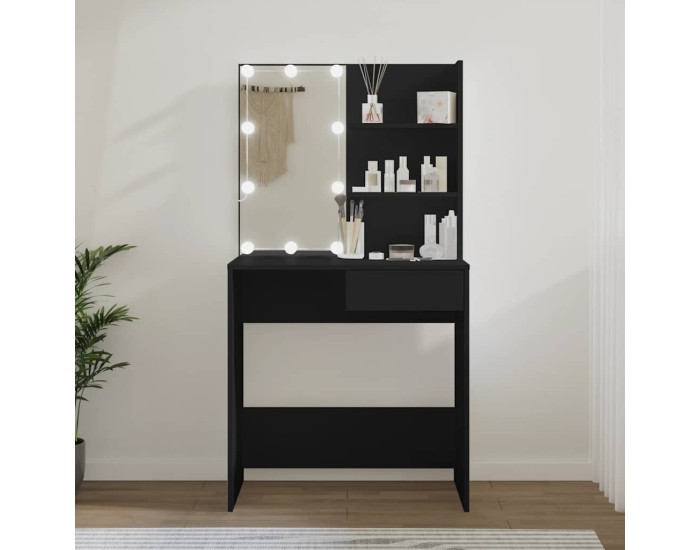 Sonata Masă de toaletă cu LED, negru, 74,5x40x141 cm
