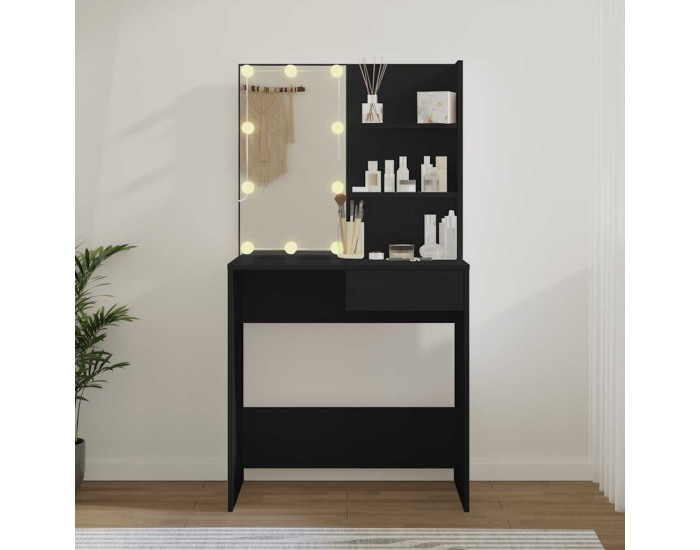 Sonata Masă de toaletă cu LED, negru, 74,5x40x141 cm