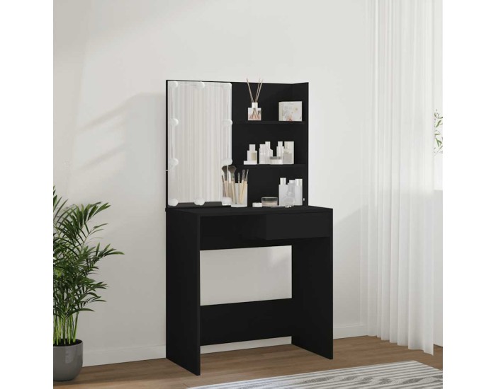 Sonata Masă de toaletă cu LED, negru, 74,5x40x141 cm