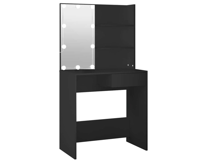 Sonata Masă de toaletă cu LED, negru, 74,5x40x141 cm