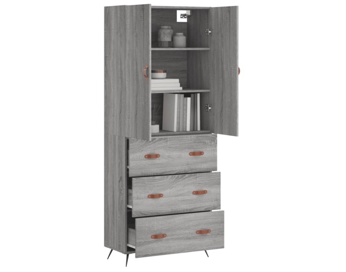 Sonata Dulap înalt, gri sonoma, 69,5x34x180 cm, lemn compozit