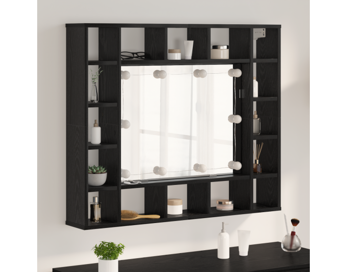 Sonata H Шкаф с огледало Черен дъб 91 x 15 x 76.5 см Инженерно дърво