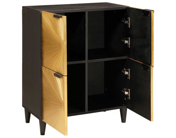 Sonata H Страничен шкаф със съхранение Черен и златен 60 x 33.5 x 75 см