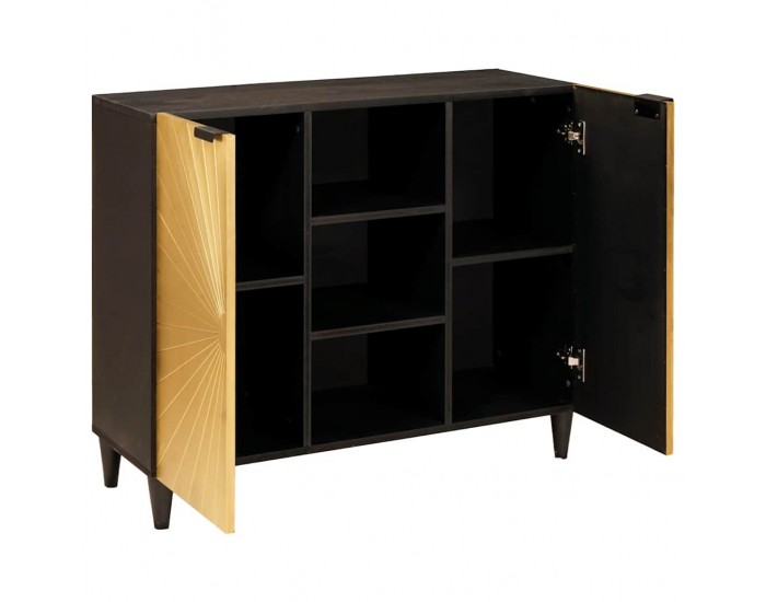 Sonata H Страничен шкаф със съхранение Черен и златен 90 x 33.5 x 75 см