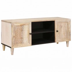 Sonata H ТВ шкаф с рафт Бяло 105 x 33 x 46 см мангово дърво масив - Comode TV