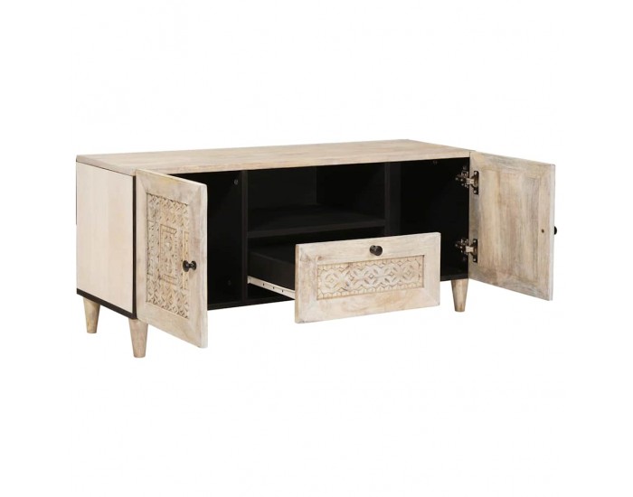 Sonata H ТВ шкаф с чекмедже Бяло 105 x 33 x 46 см мангово дърво масив