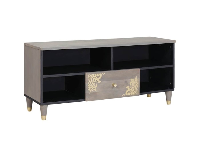 Sonata Cabinet TV cu sertar Gri 100 x 33 x 46 cm Lemn de mango solid