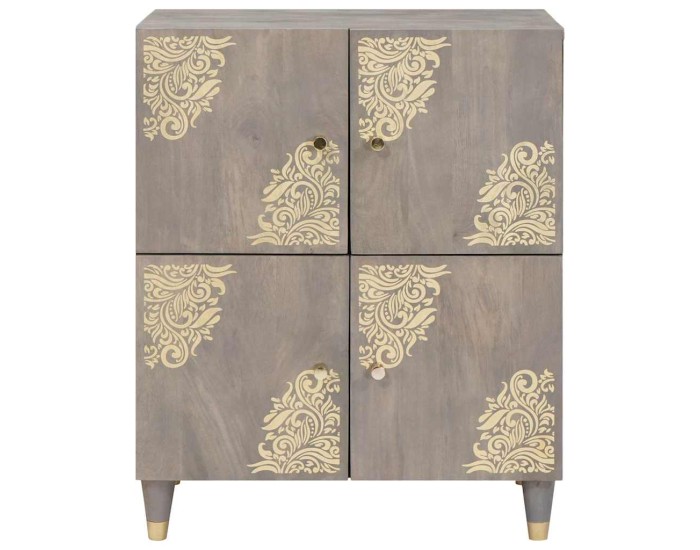 Sonata Bufet cu raft Gri și Aur 60 x 33 x 75 cm Lemn de mango solid