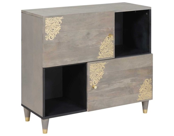 Sonata Bufet Gri și Aur 80 x 33 x 75 cm Lemn de mango solid