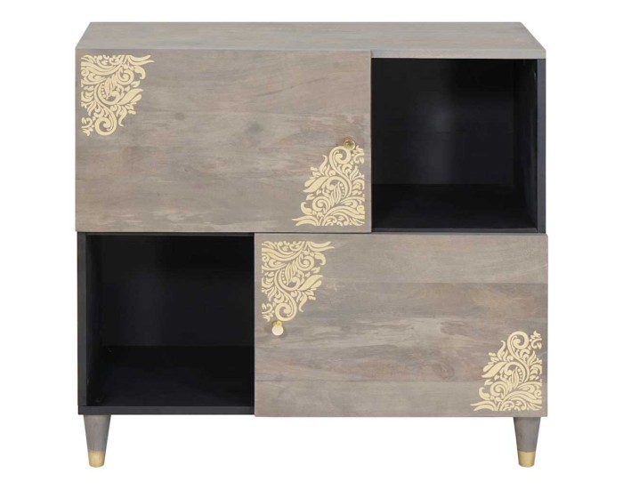 Sonata Bufet Gri și Aur 80 x 33 x 75 cm Lemn de mango solid