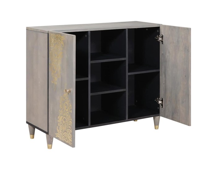 Sonata Bufet Gri și Aur 90 x 33 x 75 cm Lemn de mango solid