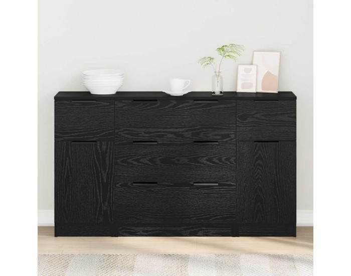 Sonata H Служебен шкаф 3 pcs Черен дъб 121 x 30 x 70 см Инженерно дърво