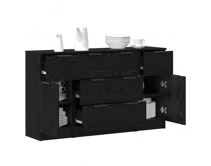 Sonata H Служебен шкаф 3 pcs Черен дъб 121 x 30 x 70 см Инженерно дърво
