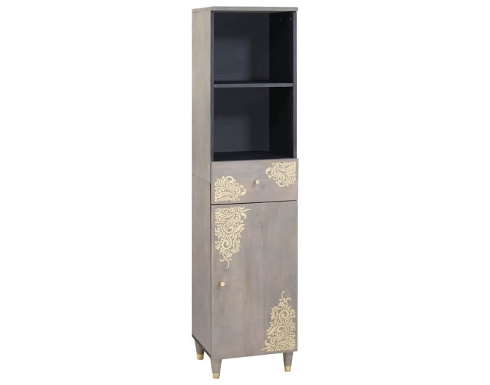 Sonata Dulap de Baie Gri 38 x 33 x 160 cm Lemn de mango solid