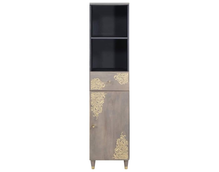 Sonata Dulap de Baie Gri 38 x 33 x 160 cm Lemn de mango solid