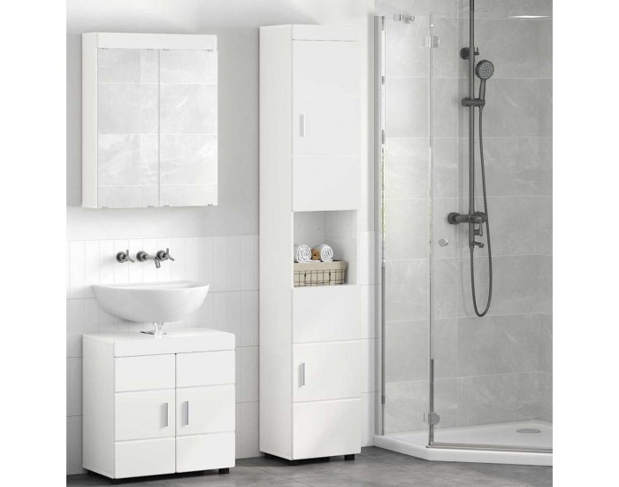 Sonata H Шкаф за баня TULUM Бяло Със Силен Гланц 37 x 31.5 x 203 см