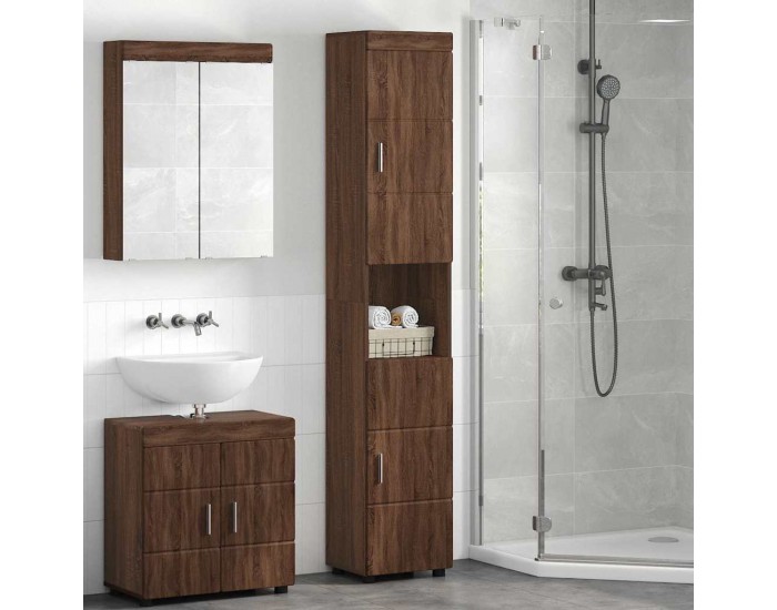 Sonata H Шкаф за баня TULUM Кафяв дъб 37 x 31.5 x 203 см Инженерно дърво