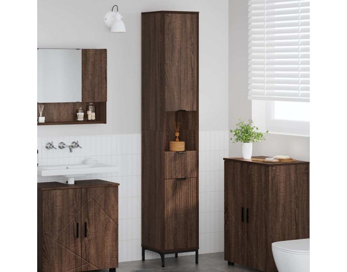 Sonata H Висок шкаф за баня Кафяв дъб 31.5 x 33 x 190 см Инженерно дърво