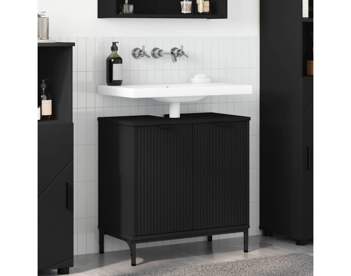 Sonata H Шкаф за мивка в баня Черно 60.5 x 33.5 x 61 см Инженерно дърво