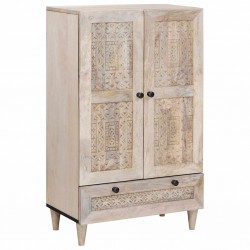 Sonata H Висок шкаф с чекмедже Бяло 60 x 33 x 100 см мангово дърво масив - Dulapuri