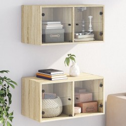Sonata H Стенни шкафове със стъклени врати 2 бр дъб сонома 68,5x37x35 см - Dulapuri