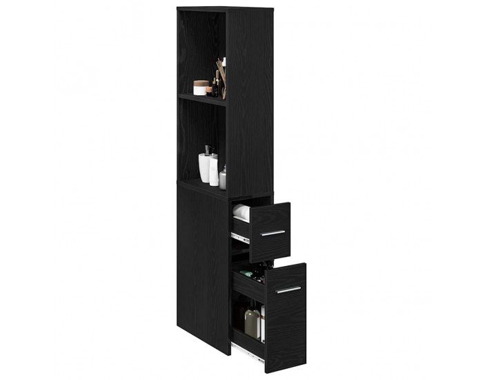 Sonata H Тесен шкаф за баня Черен дъб 22 x 41 x 135 см Инженерно дърво