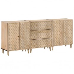Sonata H Странични шкафове 3 бр 60x33x75 см манго масивно дърво - Corpuri, vitrine, biblioteci modulare