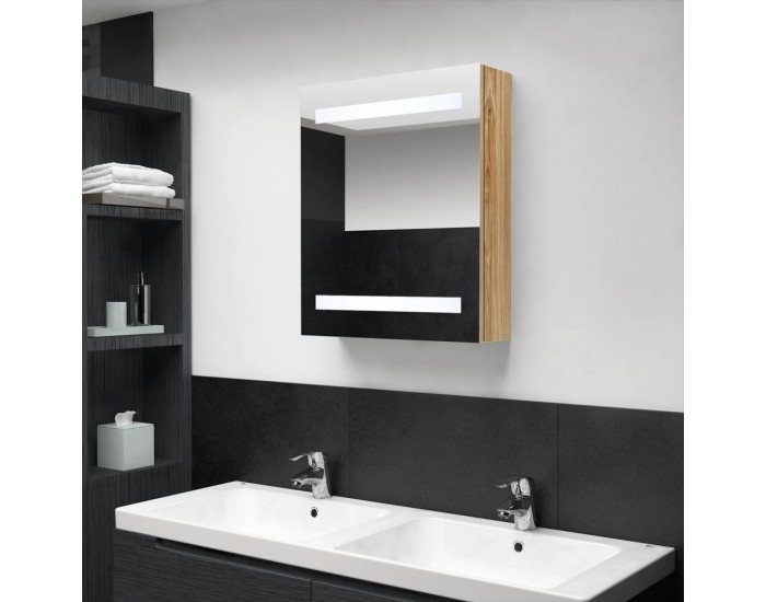 Sonata H LED шкаф с огледало за баня, цвят дъб, 50x14x60 см