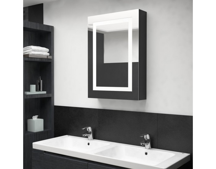 Sonata H LED шкаф с огледало за баня, сияйно черно, 50x13x70 см