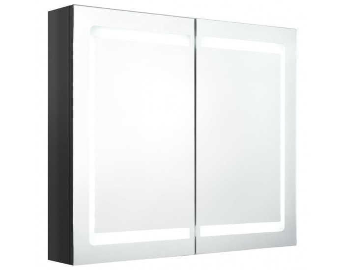 Sonata H LED шкаф с огледало за баня, сияйно черно, 80x12x68 см