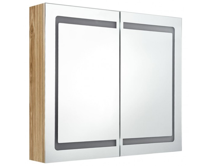 Sonata H LED шкаф с огледало за баня, цвят дъб, 80x12x68 см