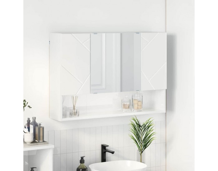 Sonata H Шкаф с огледало за баня Бяло Със Силен Гланц 80 x 17 x 55 см