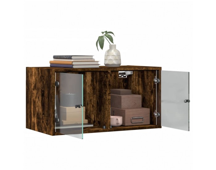 Sonata H Стенен шкаф със стъклени врати, опушен дъб, 68,5x37x35 см