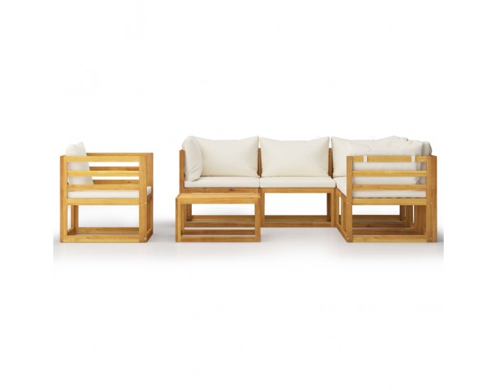 Sonata Set mobilier grădină cu perne, 7 piese, crem, lemn masiv acacia