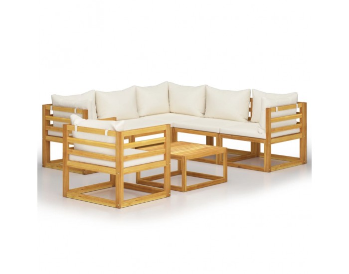 Sonata Set mobilier grădină cu perne, 7 piese, crem, lemn masiv acacia