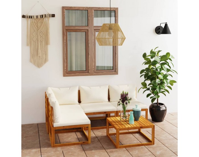Sonata Set mobilier grădină cu perne, 5 piese, crem, lemn masiv acacia