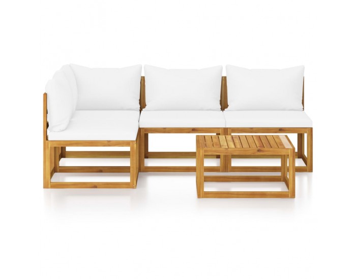 Sonata Set mobilier grădină cu perne, 5 piese, crem, lemn masiv acacia