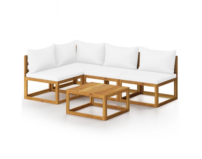 Sonata Set mobilier grădină cu perne, 5 piese, crem, lemn masiv acacia