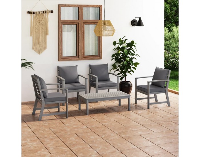 Sonata Set mobilier grădină cu pernă, 5 piese, gri, lemn masiv acacia