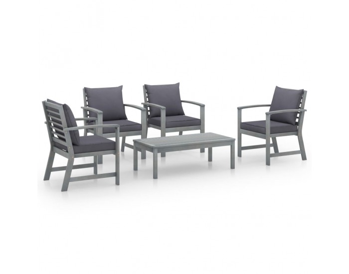 Sonata Set mobilier grădină cu pernă, 5 piese, gri, lemn masiv acacia