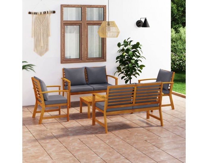 Sonata Set mobilier de grădină cu perne, 5 piese, lemn masiv acacia