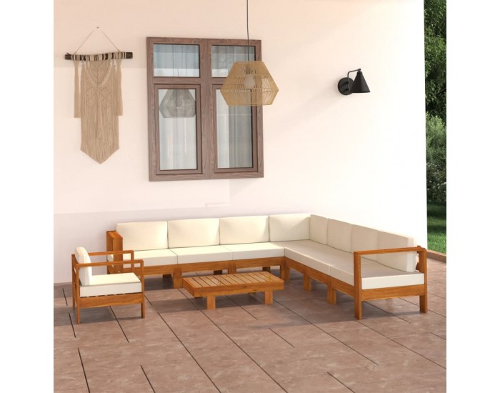 Sonata Set fotoliu de grădină cu 9 piese și perne, 100x60 cm, lemn de salcâm