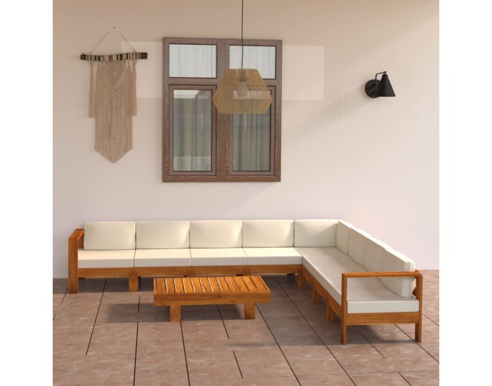 Sonata Set fotoliu de grădină cu 9 piese și perne, 100x60 cm, lemn de salcâm