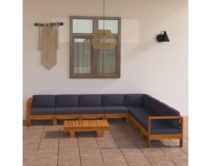 Sonata Set mobilier grădină perne gri închis, 9 piese, lemn acacia