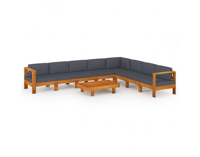 Sonata Set mobilier grădină perne gri închis, 9 piese, lemn acacia