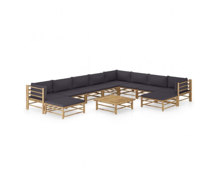 Sonata Set mobilier de grădină cu perne gri închis, 11 piese, bambus