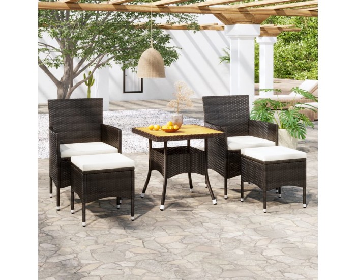 Sonata Set mobilier grădină, 5 piese, negru, poliratan și lemn acacia